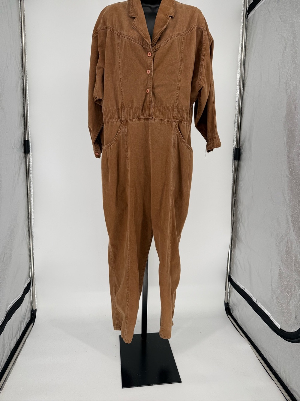 Vintage Women's Light Brown Cotton Long Sleeve Western Jumpsuit size Medium